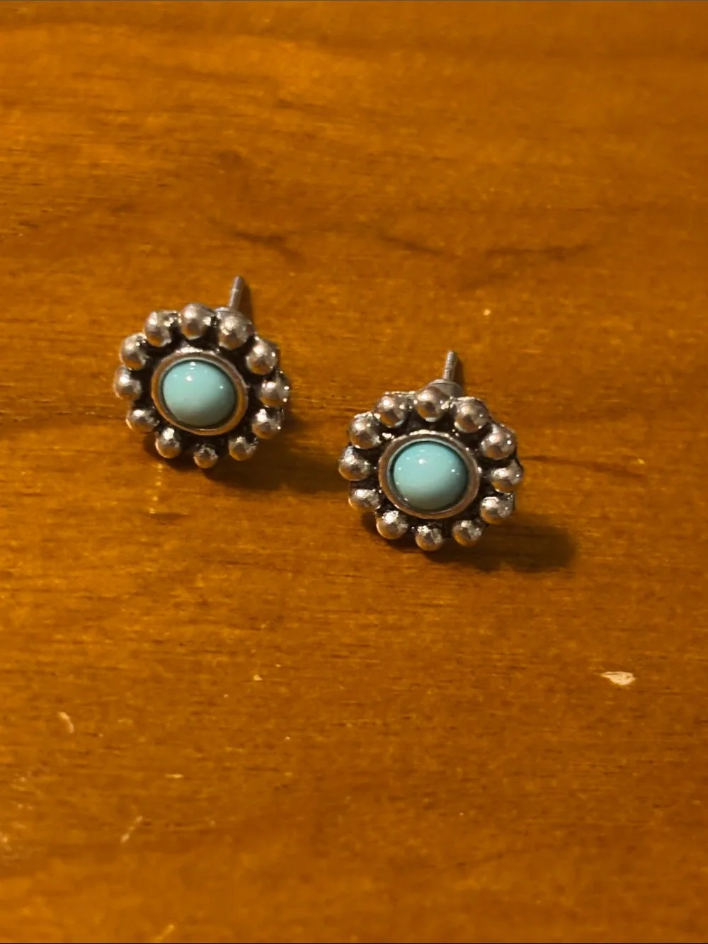 Southwestern Blue Turquoise  Color Accented Silver Hoop & Dangle Earring